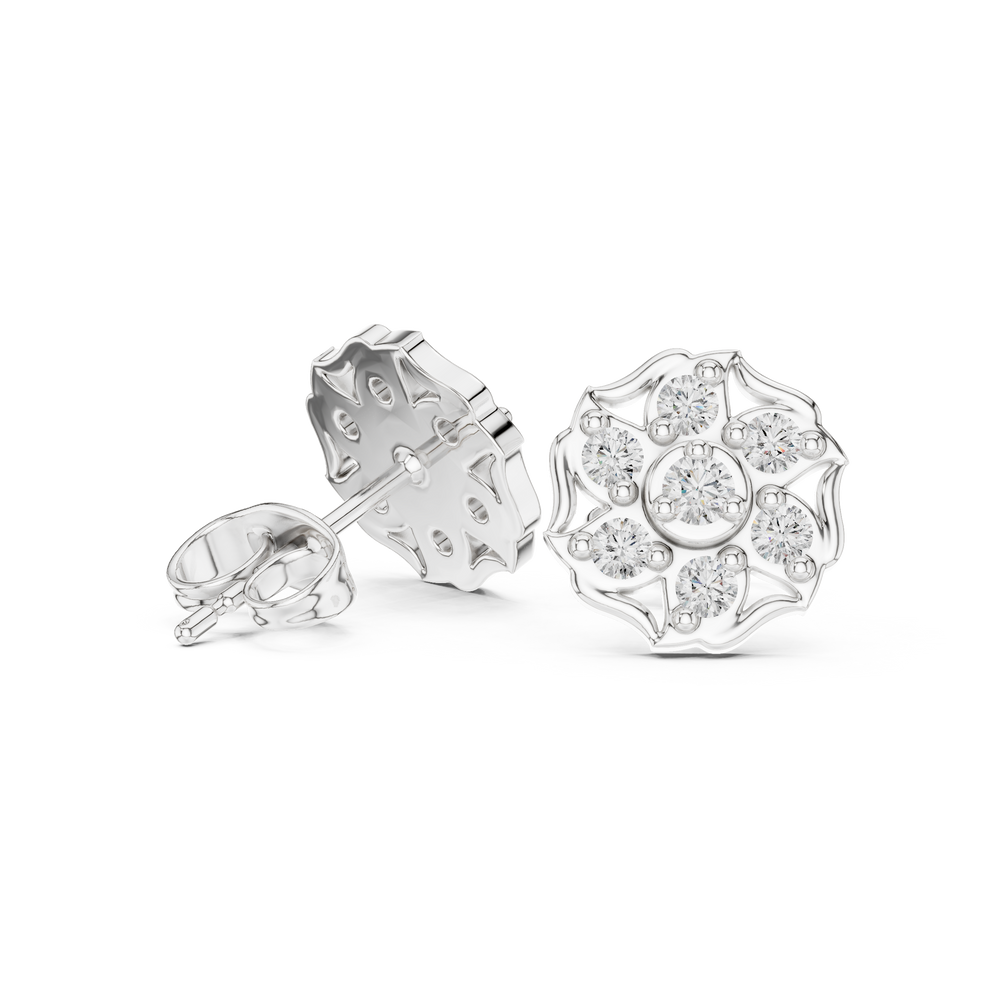 Lotus shaped cluster stud earrings with scalloped edge detailing