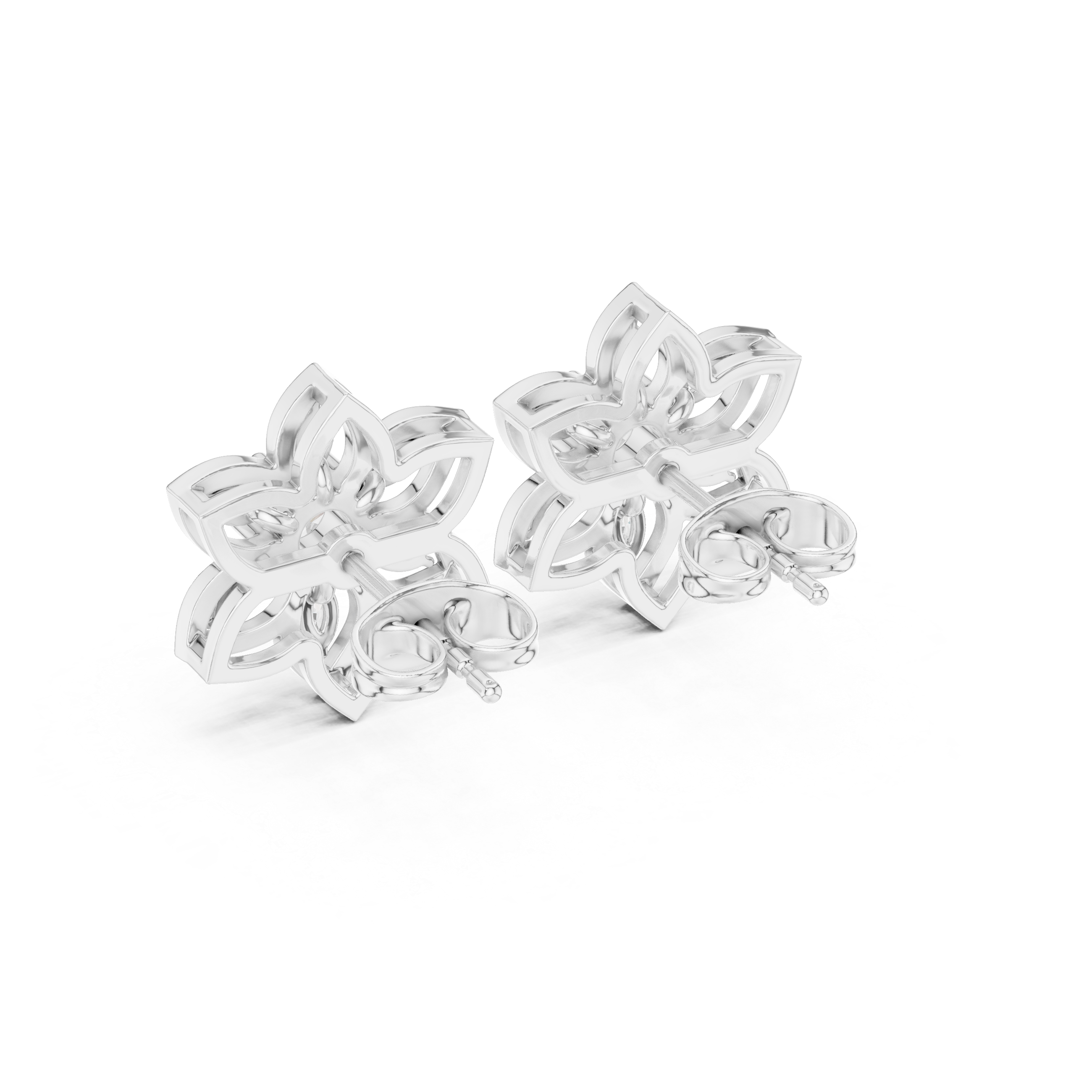 Lotus marquise petal stud earrings with open seven petal lotus frame, marquise stone petals and round centre stone