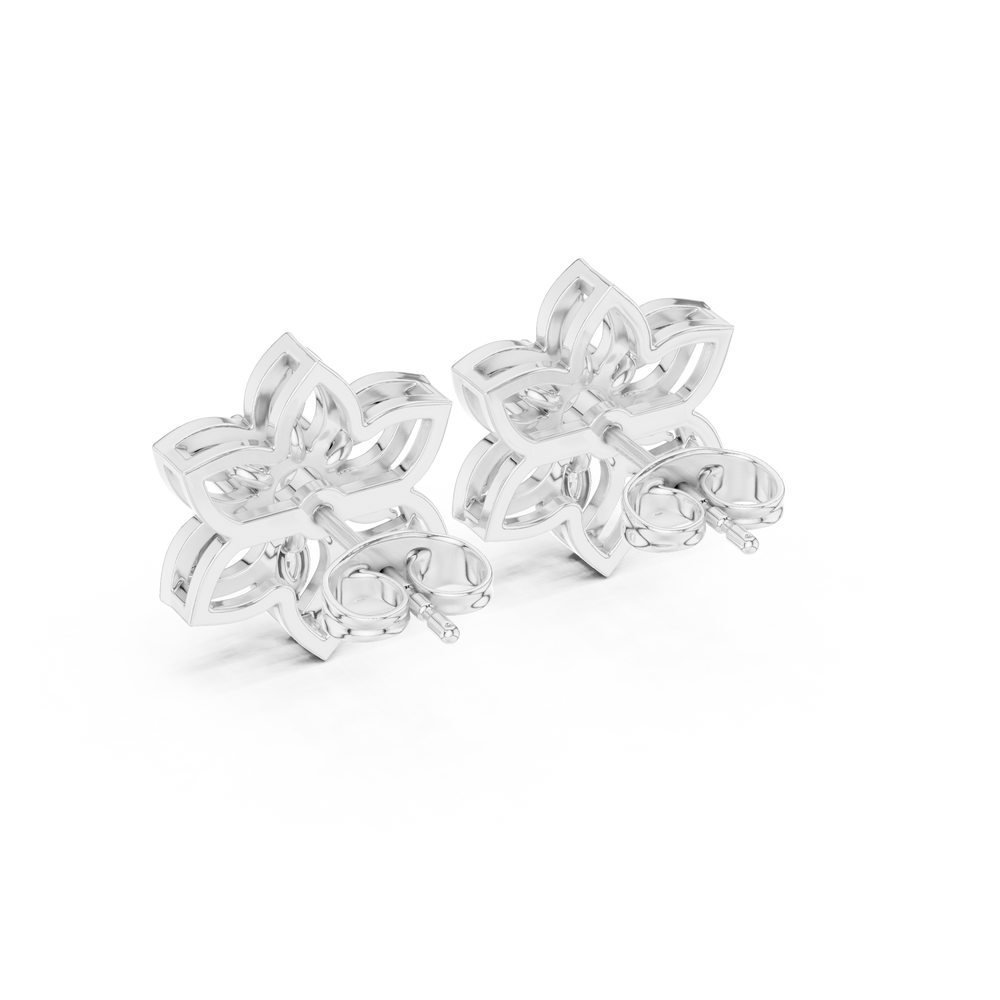 Lotus marquise petal stud earrings with open seven petal lotus frame, marquise stone petals and round centre stone