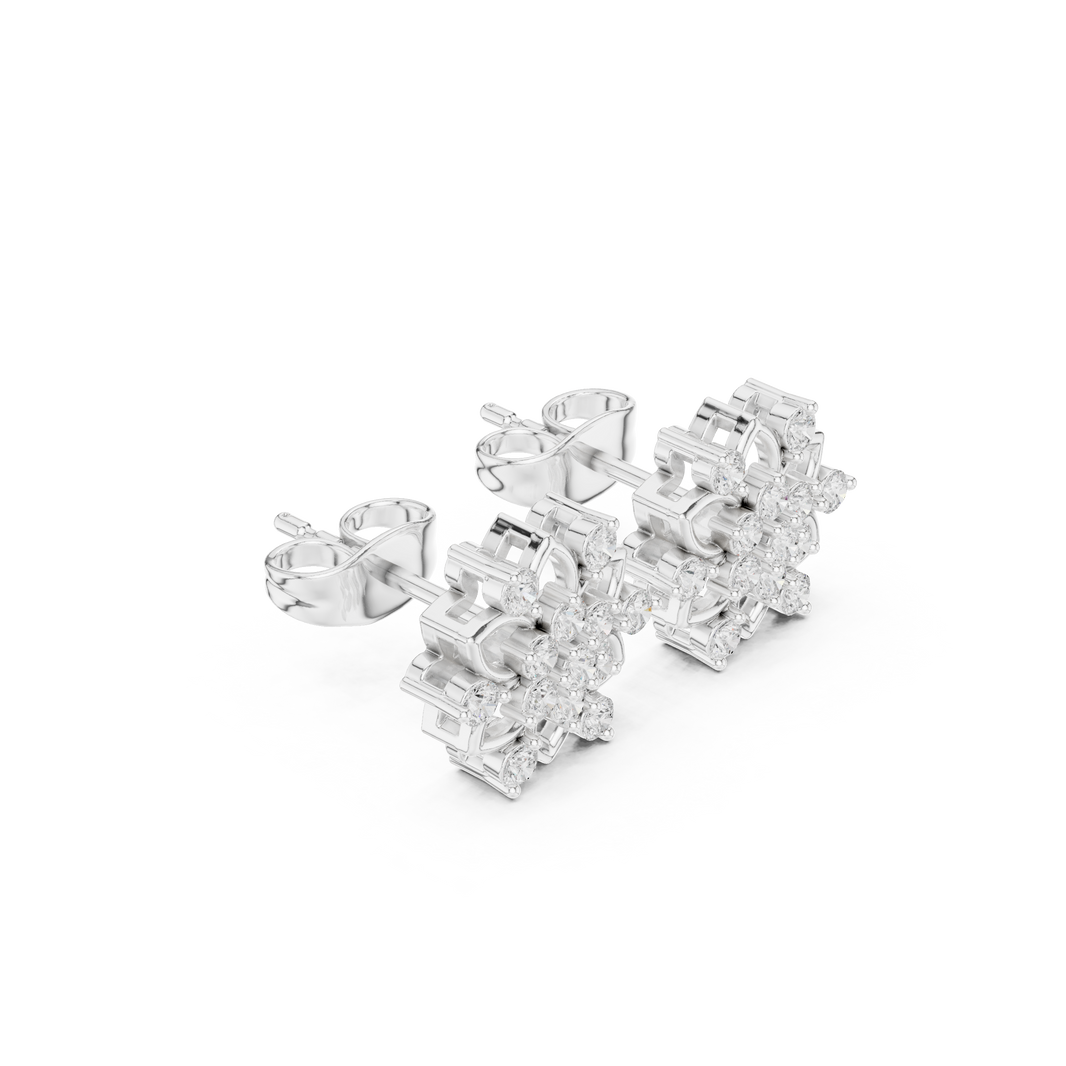Round brilliant cluster centre with open lotus petal outline and stone-tipped petal tips