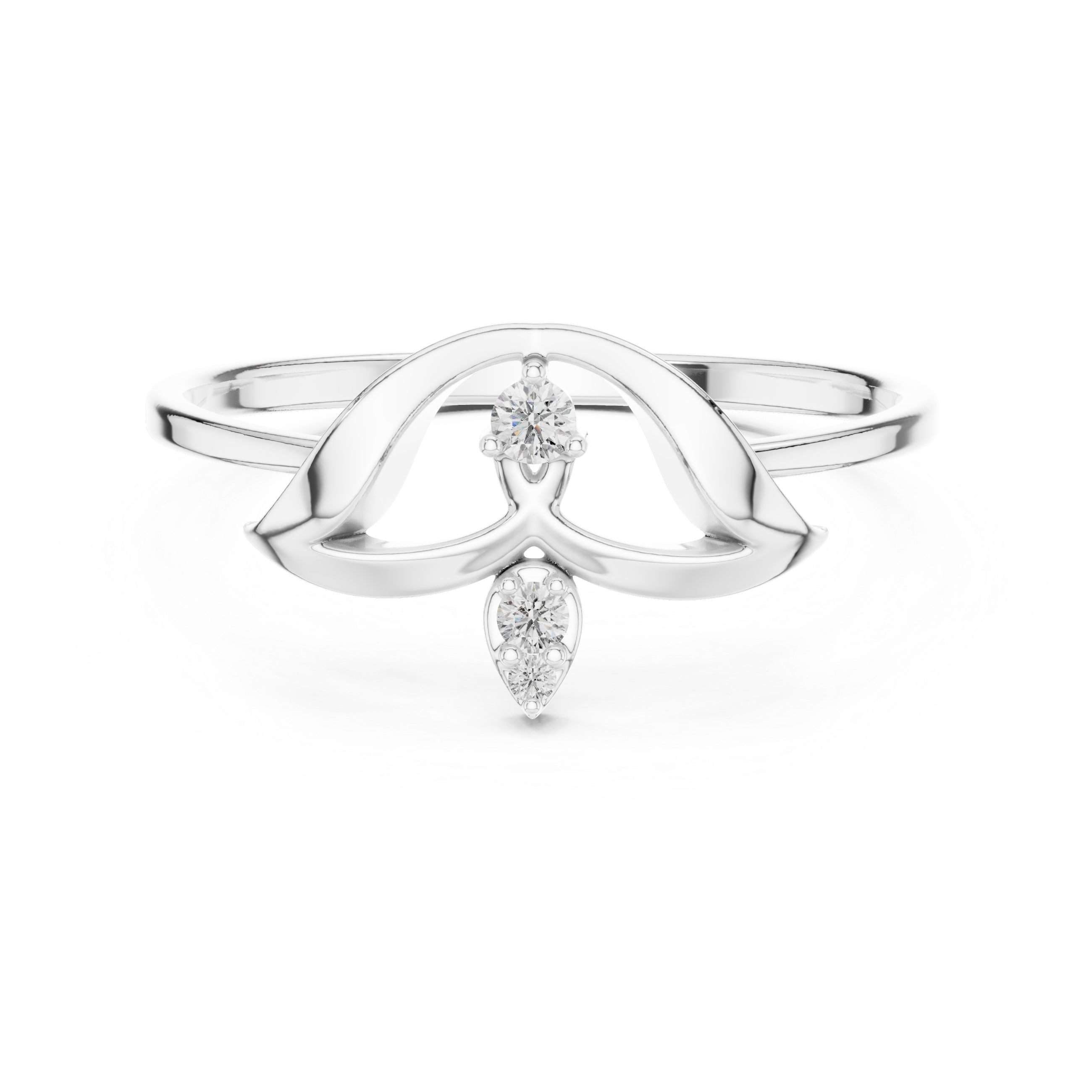 Lotus design diamond ring with pear and round solitaire stone