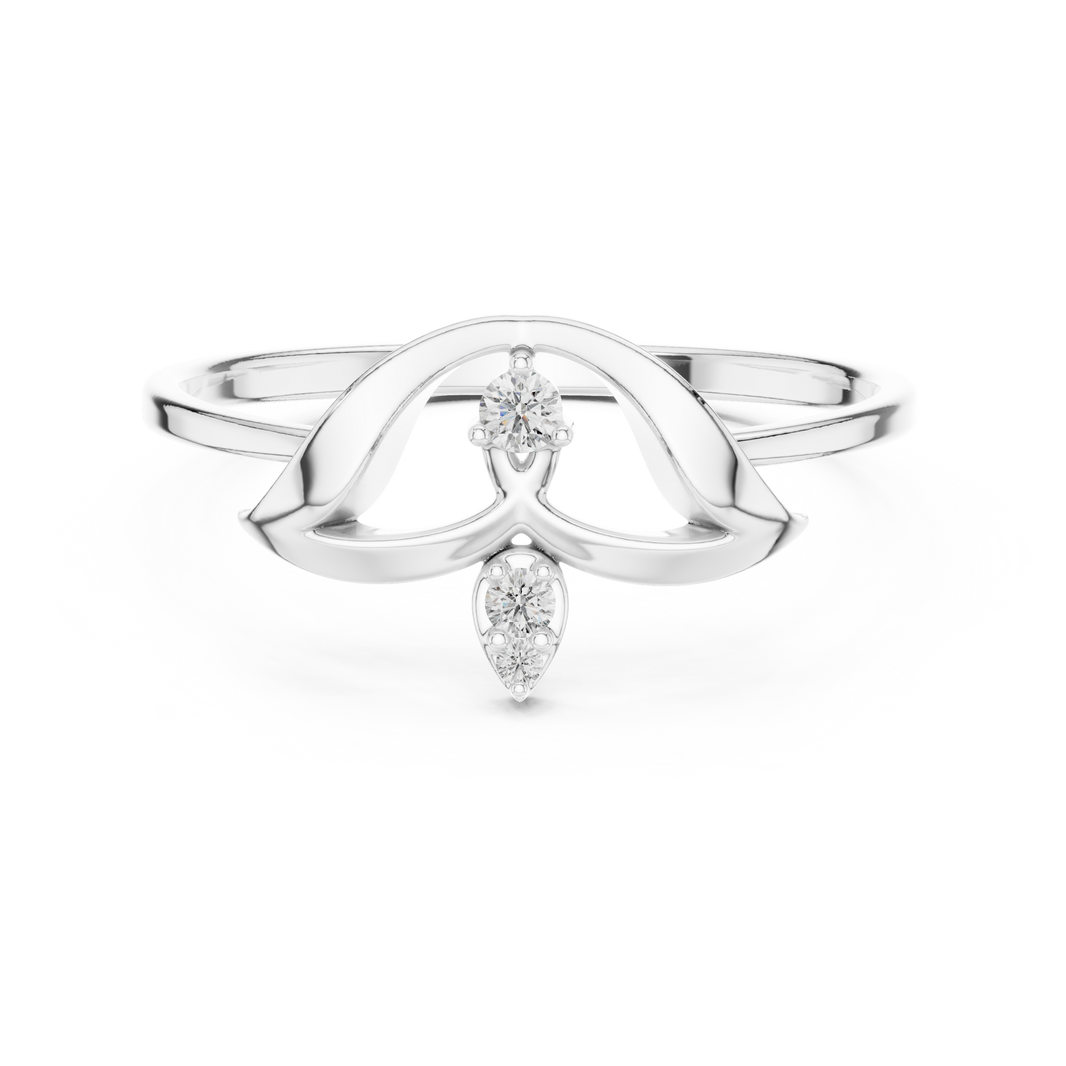 Lotus design diamond ring with pear and round solitaire stone