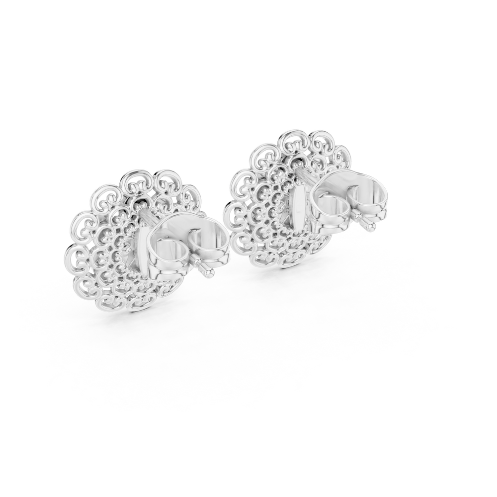 Mandala filigree stud earrings with intricate scroll frame and round stone cluster centre