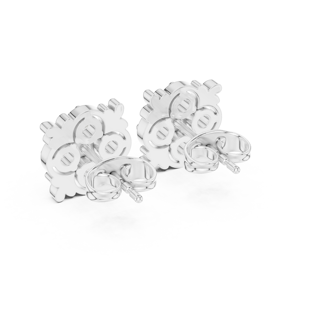 Mandala square floral cluster stud earrings with princess cut centre and round stones