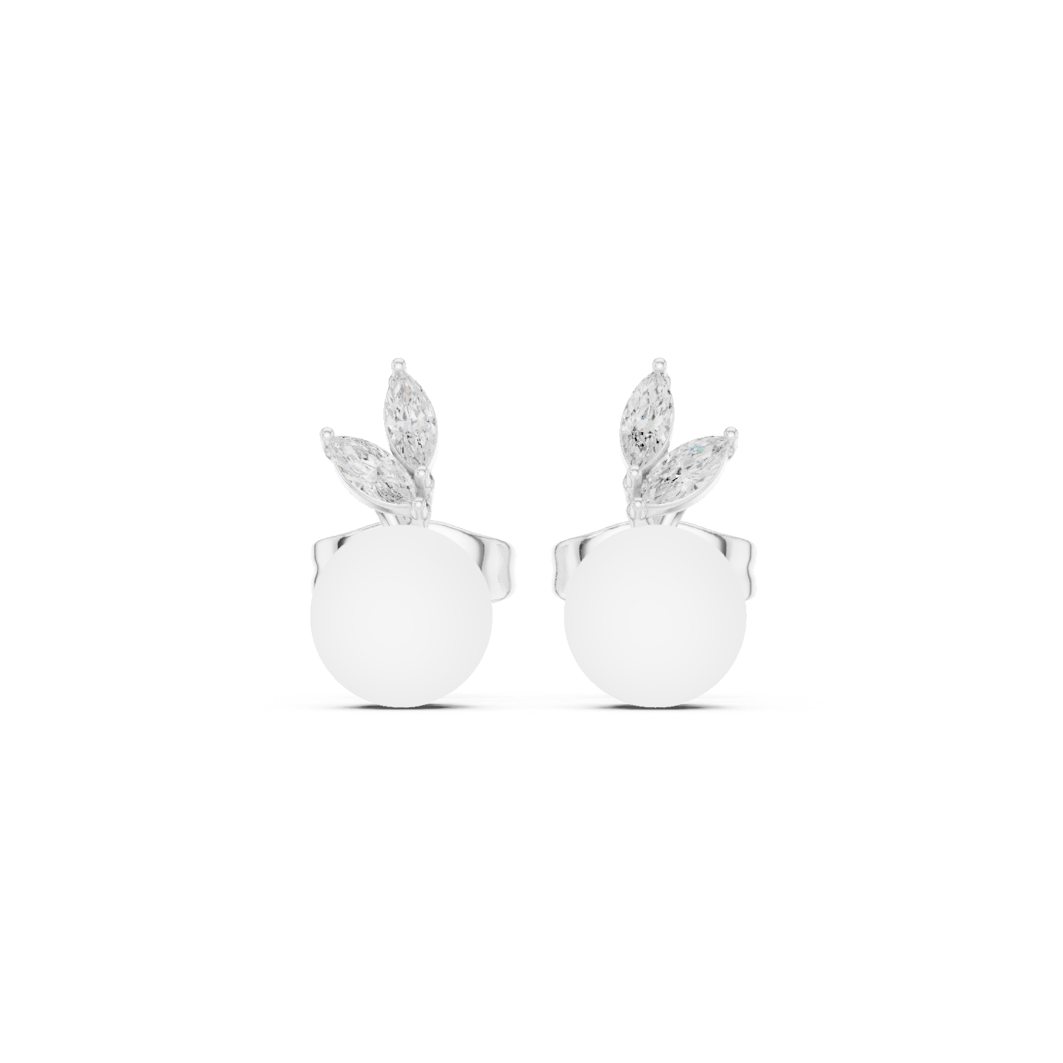 Marquise diamond and pearl drop stud earrings with push back setting