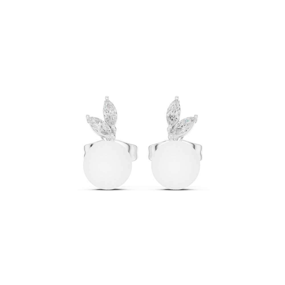 Marquise diamond and pearl drop stud earrings with push back setting