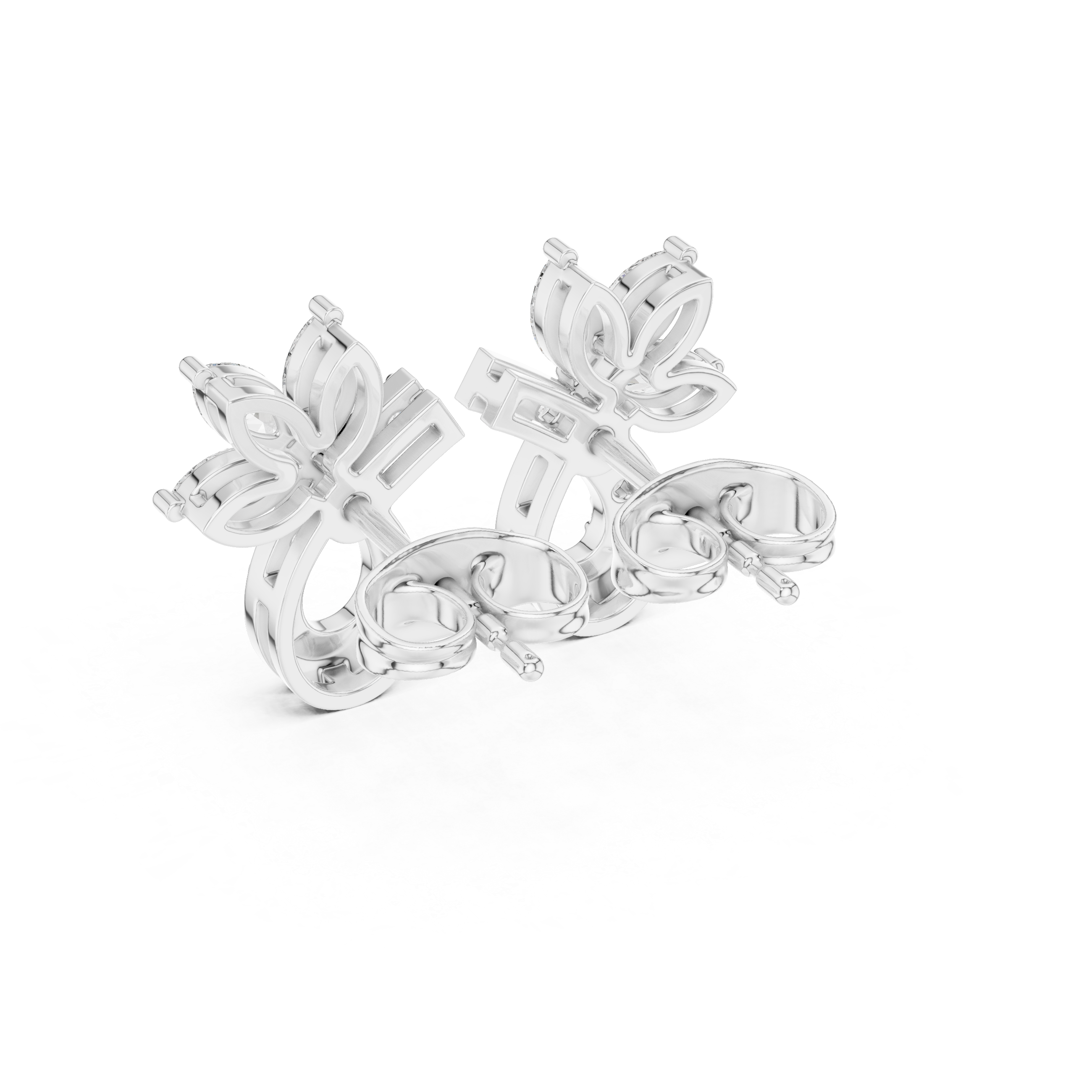 Marquise floral curl drop earrings with marquise and pear stone flower top and open pave teardrop curl drop