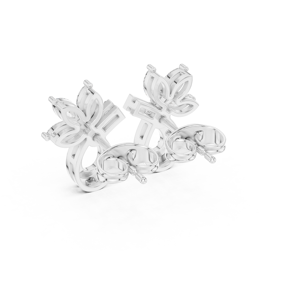 Marquise floral curl drop earrings with marquise and pear stone flower top and open pave teardrop curl drop