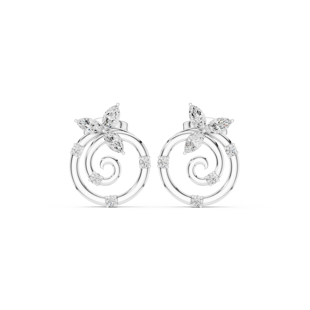 Marquise stone floral cluster top with a polished spiral circle and scattered round stone accents