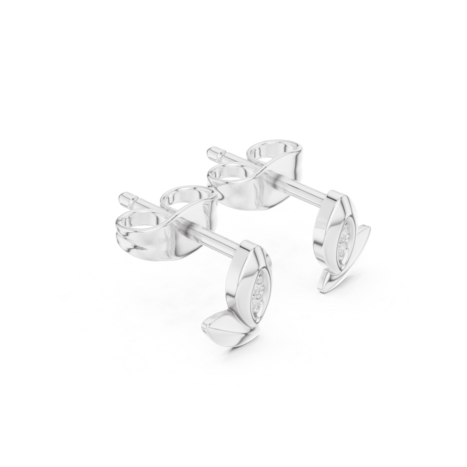Marquise leaf pave diamond stud earrings with double petal design and push back setting
