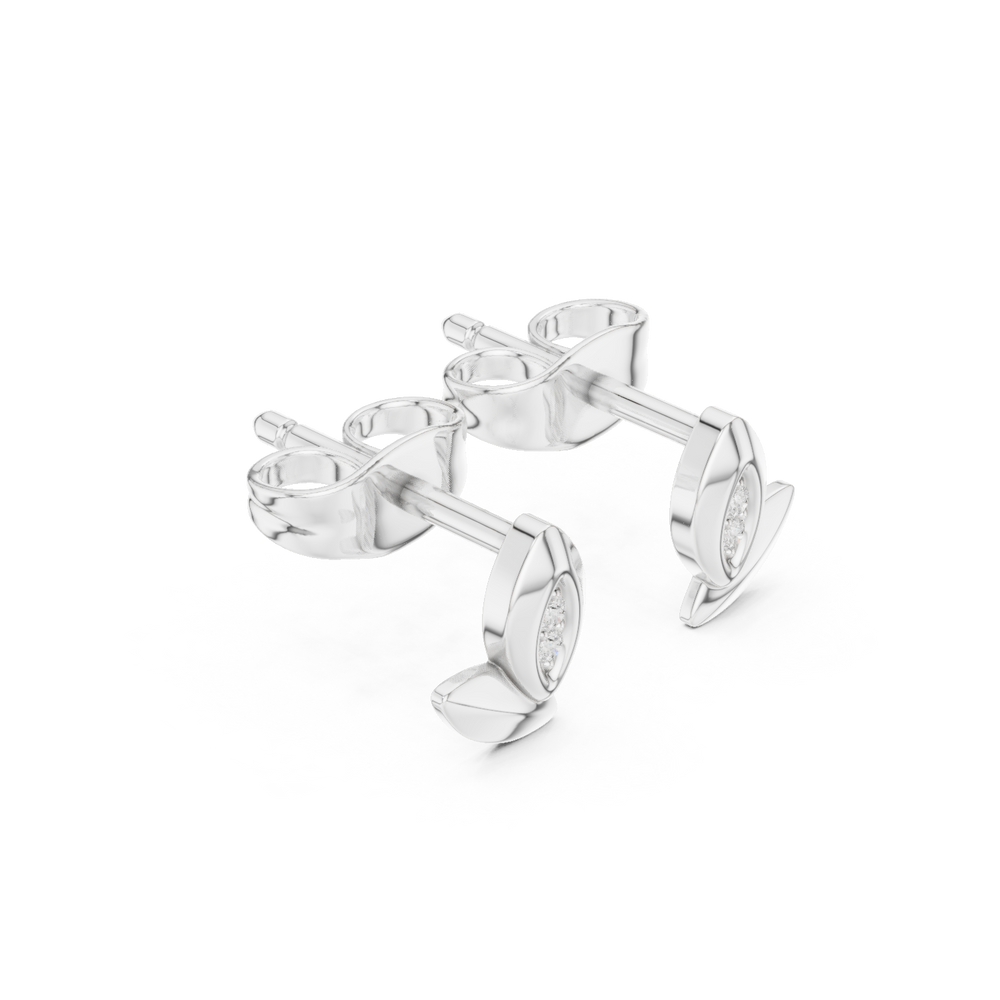 Marquise leaf pave diamond stud earrings with double petal design and push back setting