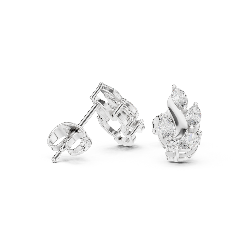 Marquise stone leaf stud earrings arranged along a polished curved swirl stem