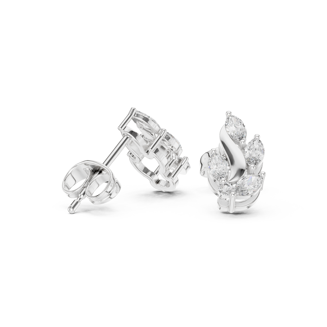 Marquise stone leaf stud earrings arranged along a polished curved swirl stem