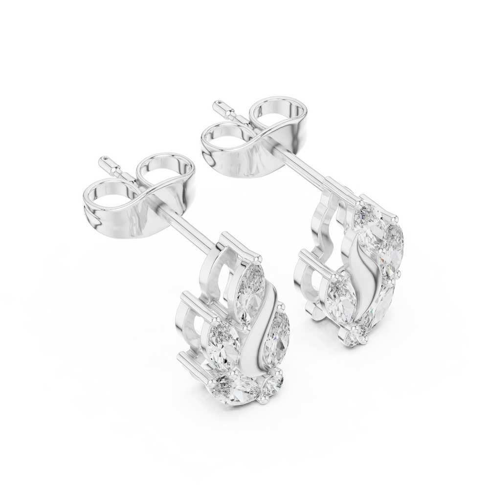 Marquise stone leaf stud earrings arranged along a polished curved swirl stem