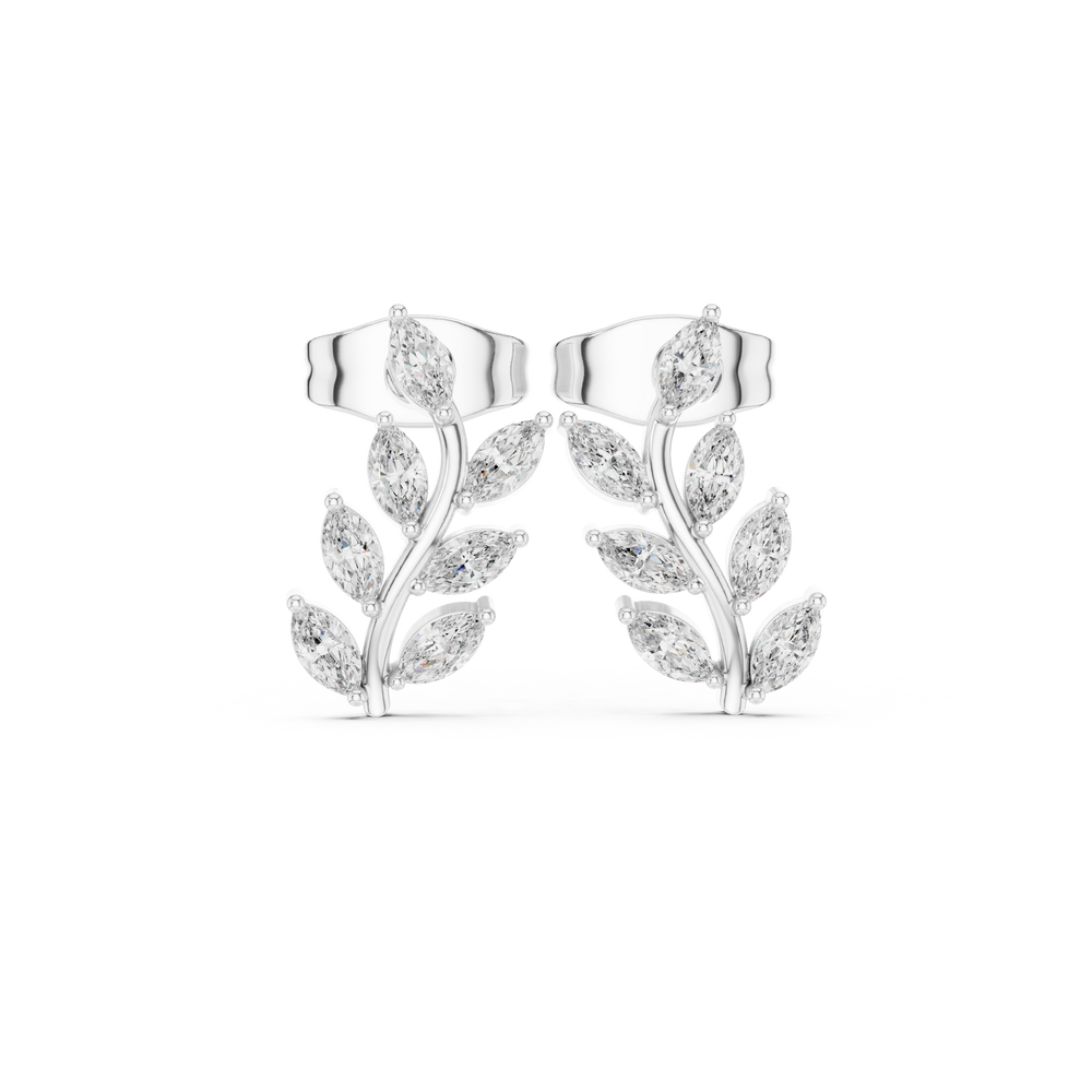 Marquise leaf vine stud earrings with cascading marquise stones arranged as leaves on a curved double branch vine