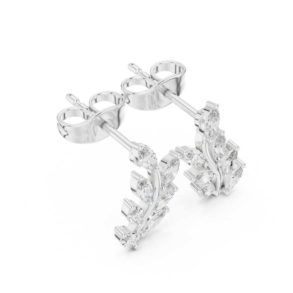 Marquise leaf vine stud earrings with cascading marquise stones arranged as leaves on a curved double branch vine