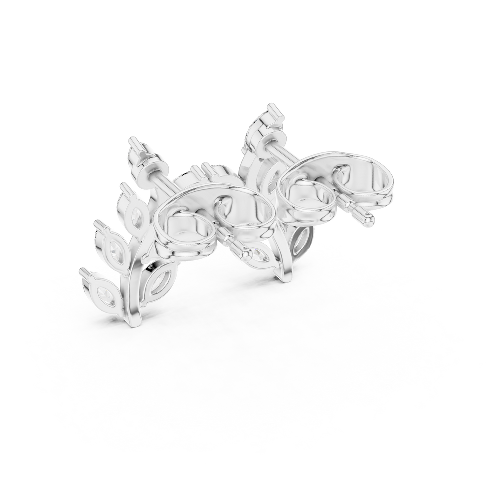 Marquise leaf vine stud earrings with cascading marquise stones arranged as leaves on a curved double branch vine