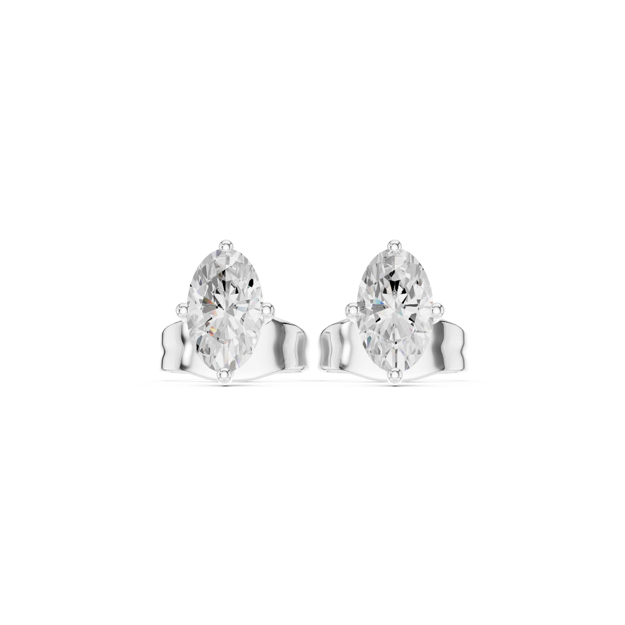 Marquise solitaire stud earrings with a four-prong claw setting