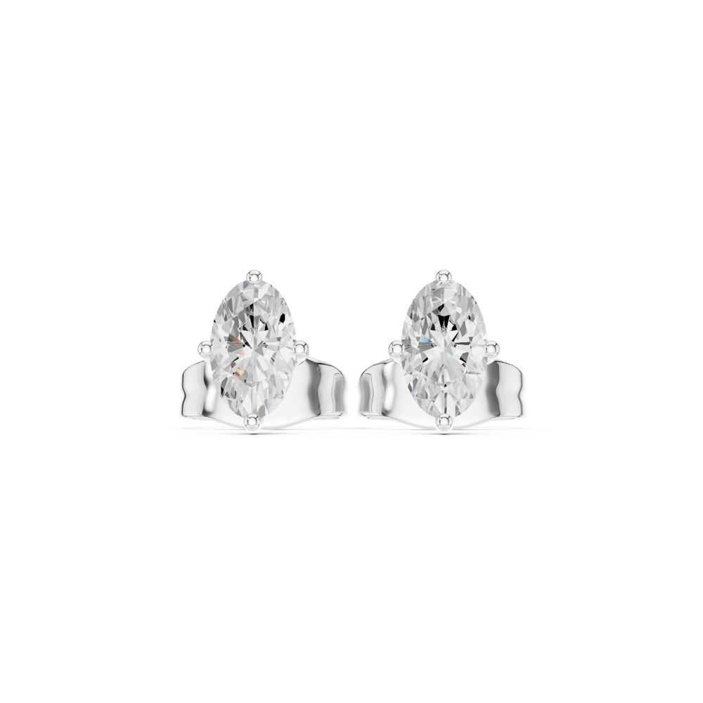 Marquise solitaire stud earrings with a four-prong claw setting