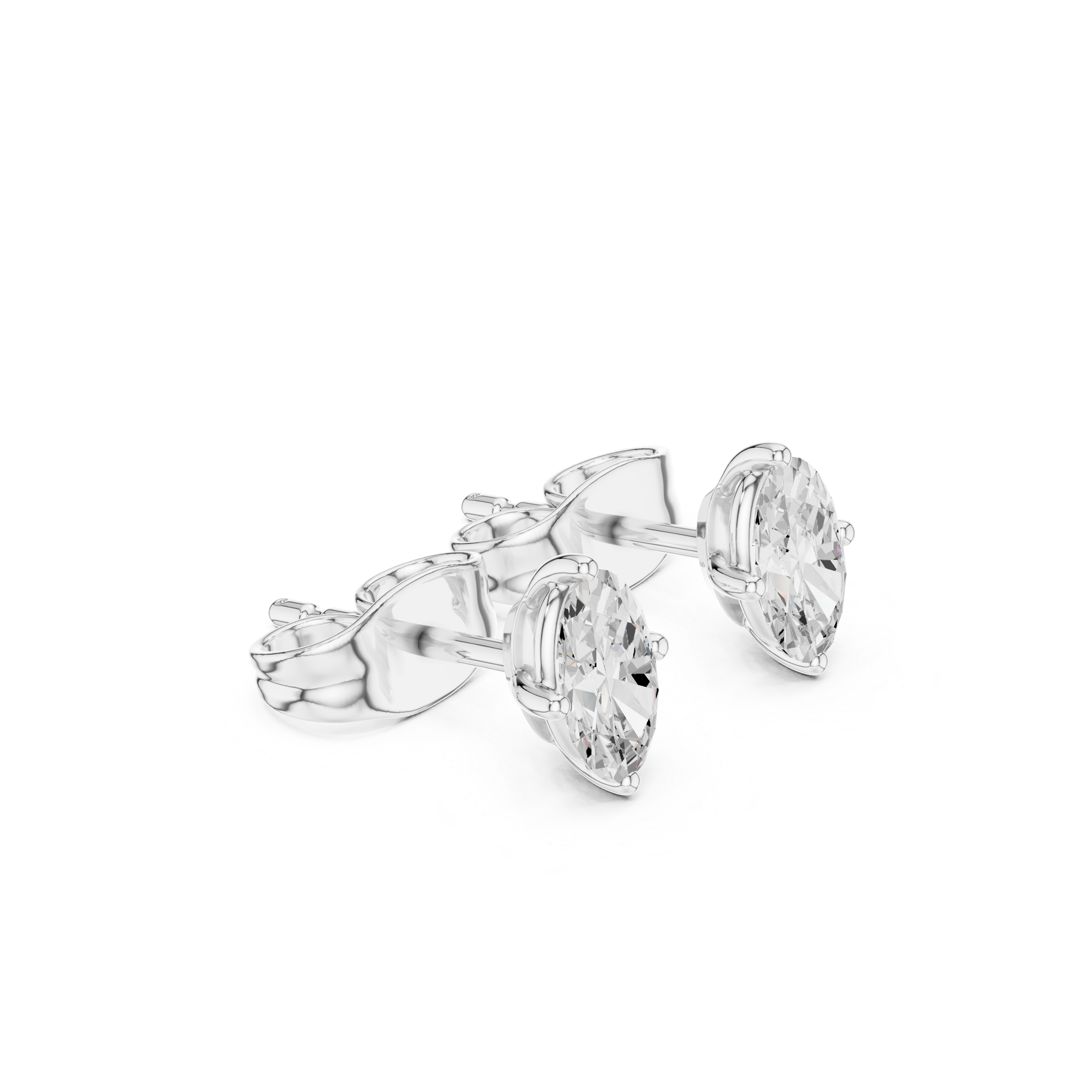 Marquise solitaire stud earrings with a four-prong claw setting