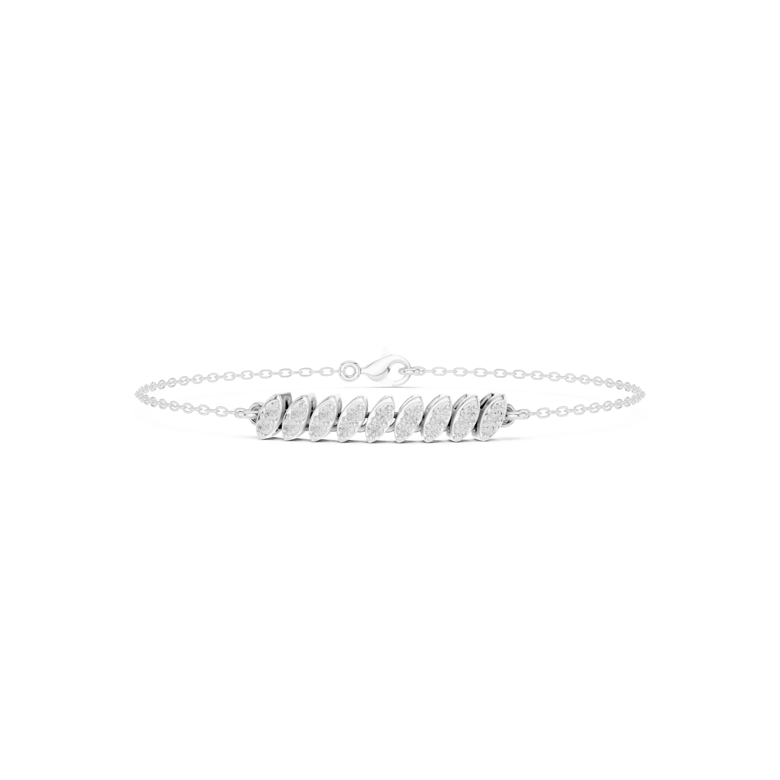Marquise twist chain bracelet with graduated leaf motif centre detailing
