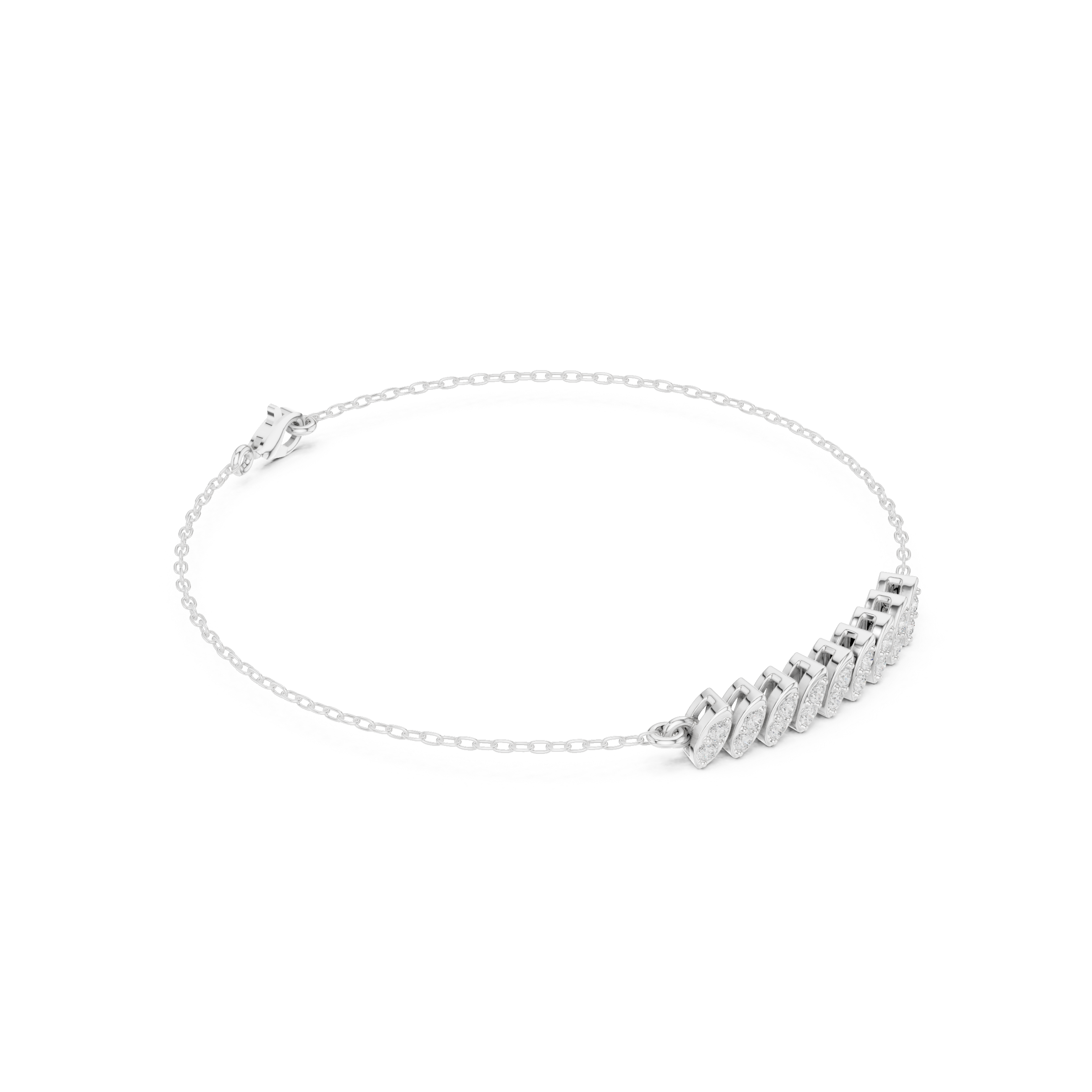 Marquise twist chain bracelet with graduated leaf motif centre detailing