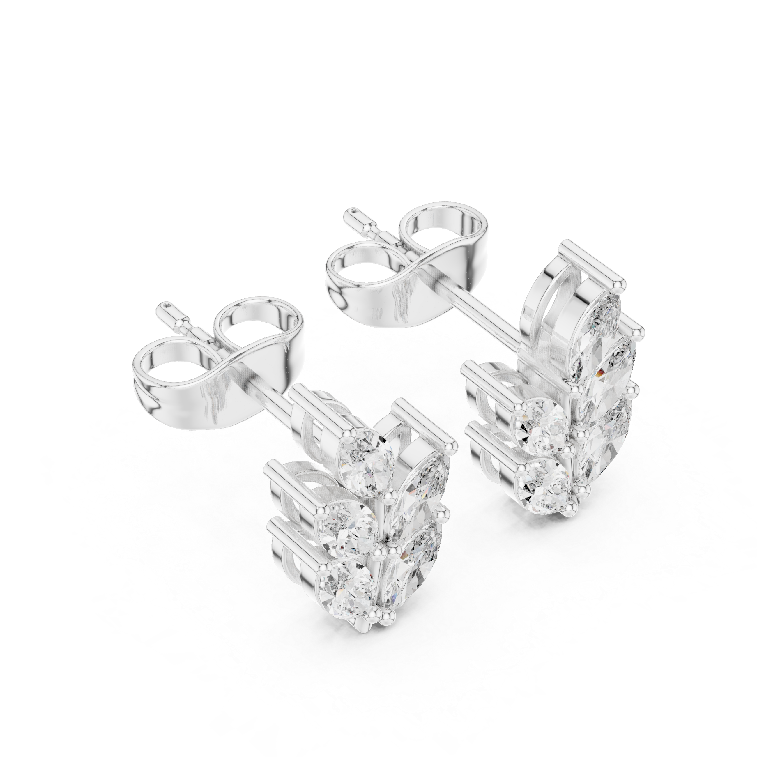 Seven marquise stones arranged as leaves on a polished wheat branch stud earring