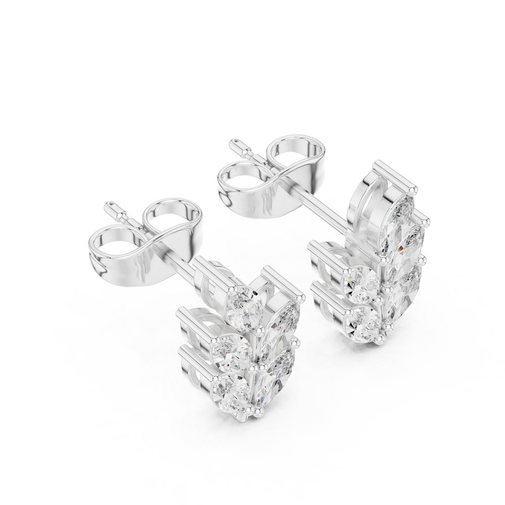 Seven marquise stones arranged as leaves on a polished wheat branch stud earring