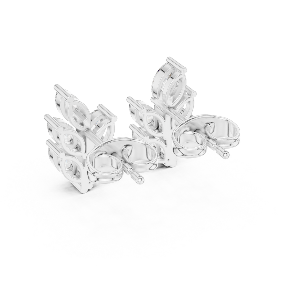 Seven marquise stones arranged as leaves on a polished wheat branch stud earring