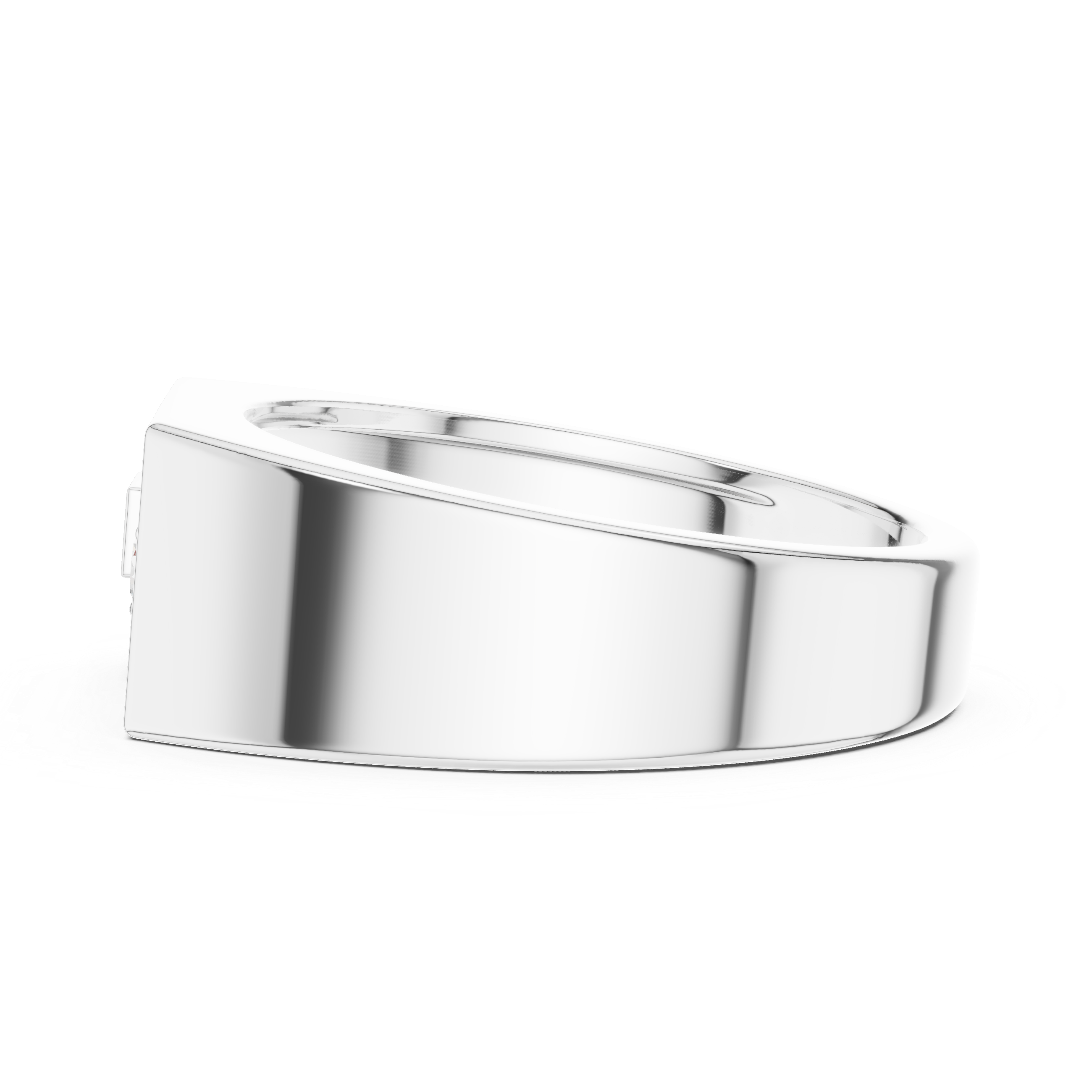 Men's silver octagonal signet ring with asymmetric diagonal diamond bar and solitaire accent detailing