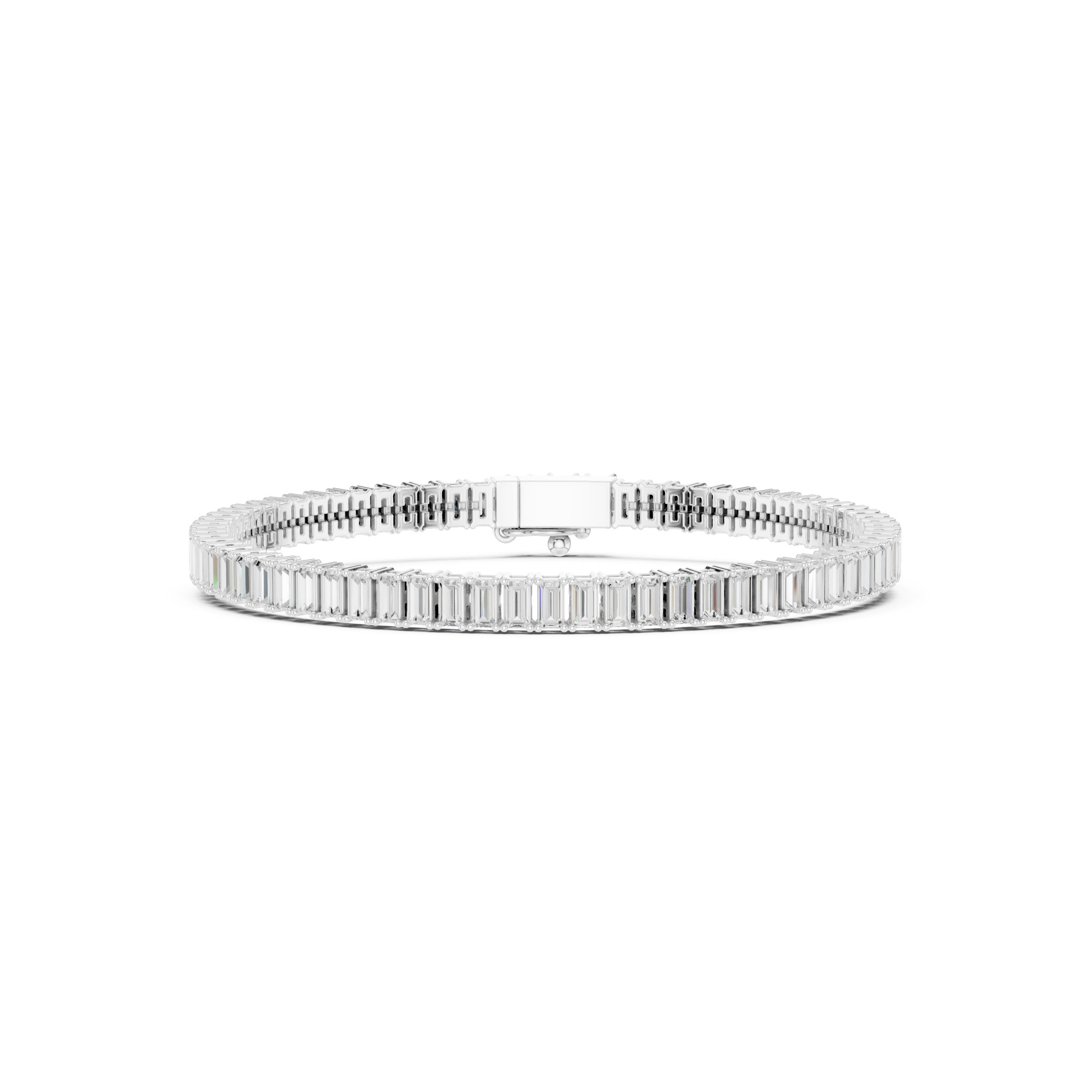 Men's silver full eternity tennis bracelet with continuous baguette-cut diamond links