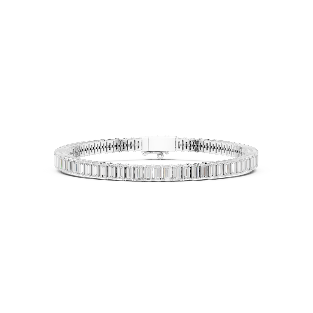 Men's silver full eternity tennis bracelet with continuous baguette-cut diamond links