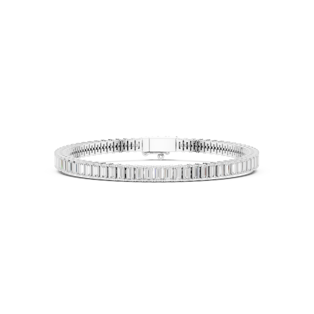 Men's silver full eternity tennis bracelet with continuous baguette-cut diamond links