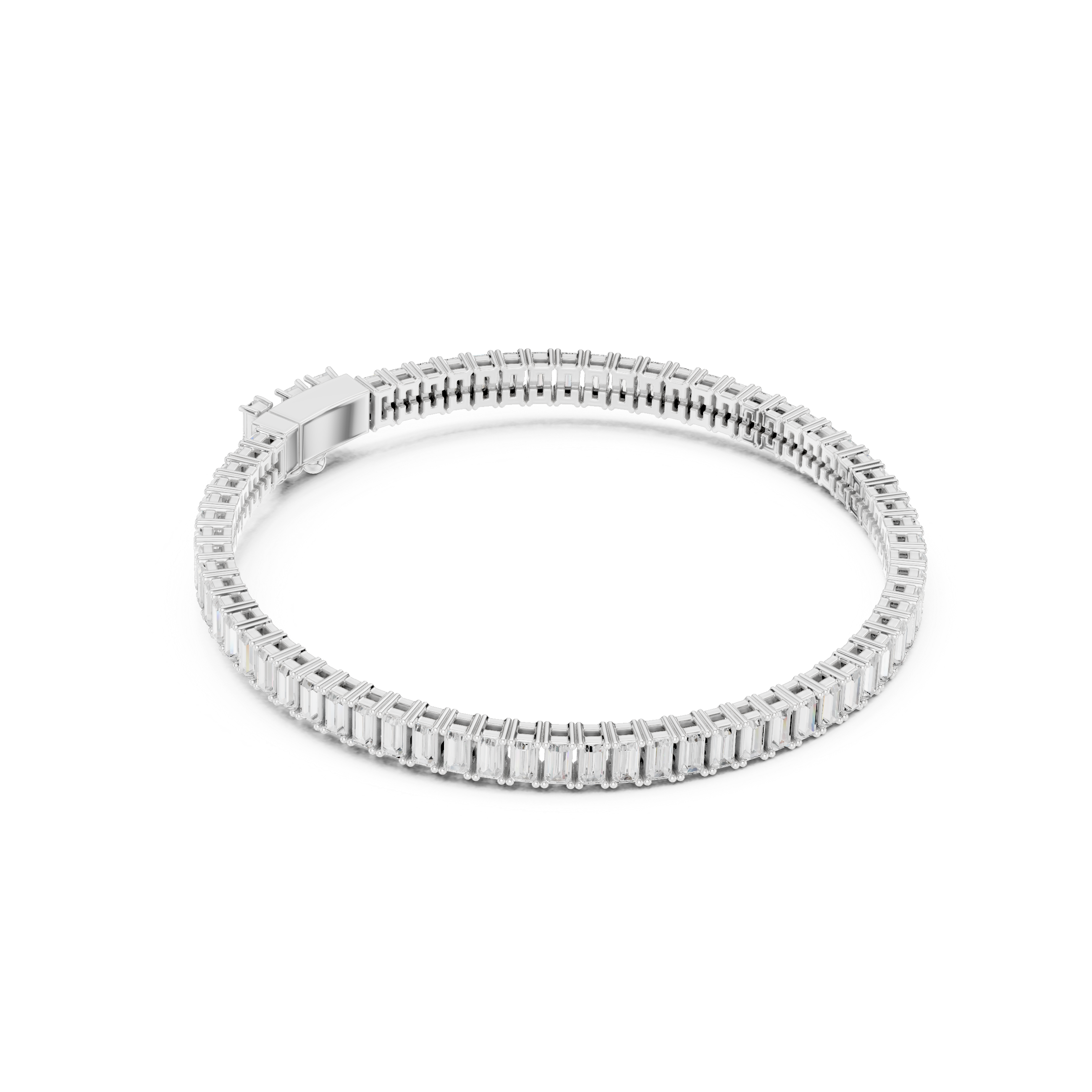 Men's silver full eternity tennis bracelet with continuous baguette-cut diamond links