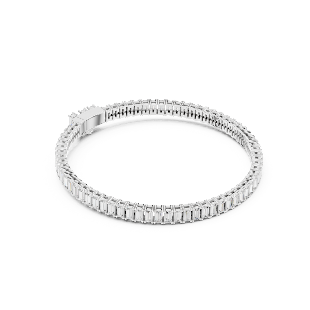 Men's silver full eternity tennis bracelet with continuous baguette-cut diamond links