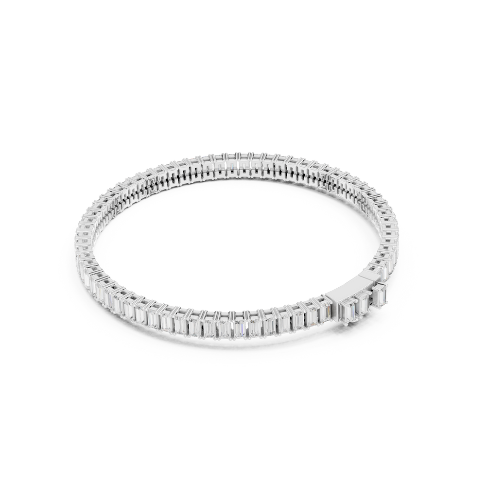 Men's silver full eternity tennis bracelet with continuous baguette-cut diamond links