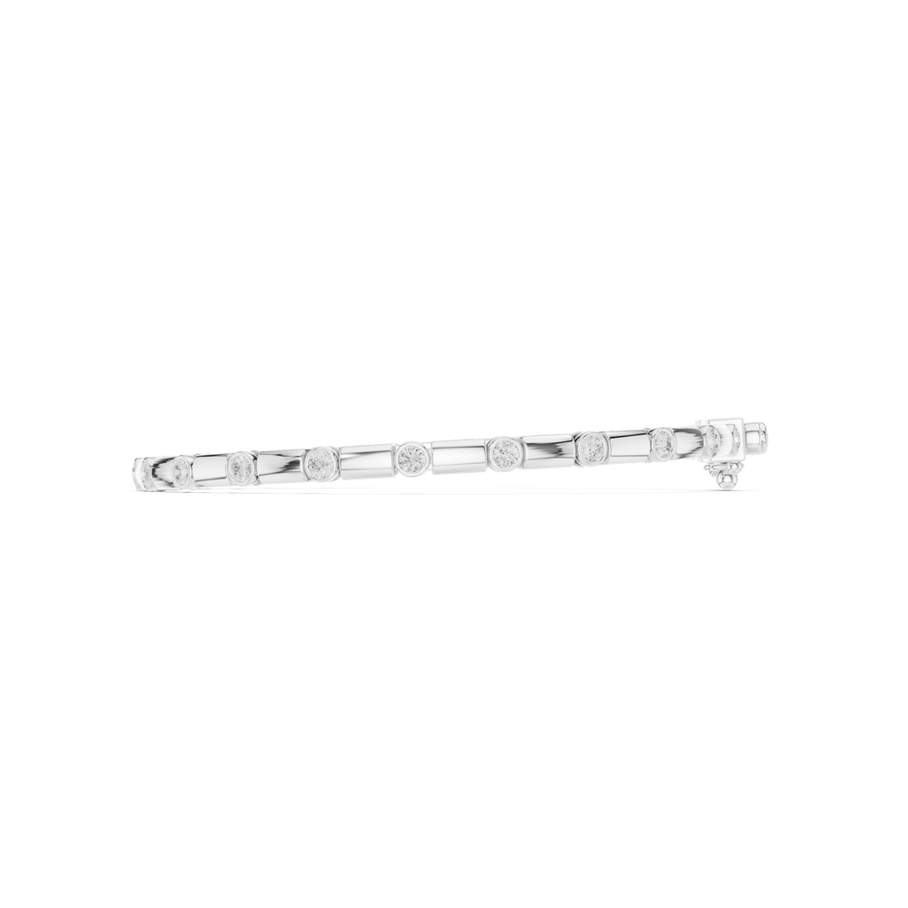 Men's silver tennis bracelet with alternating bezel-set round diamonds and rectangular bar links