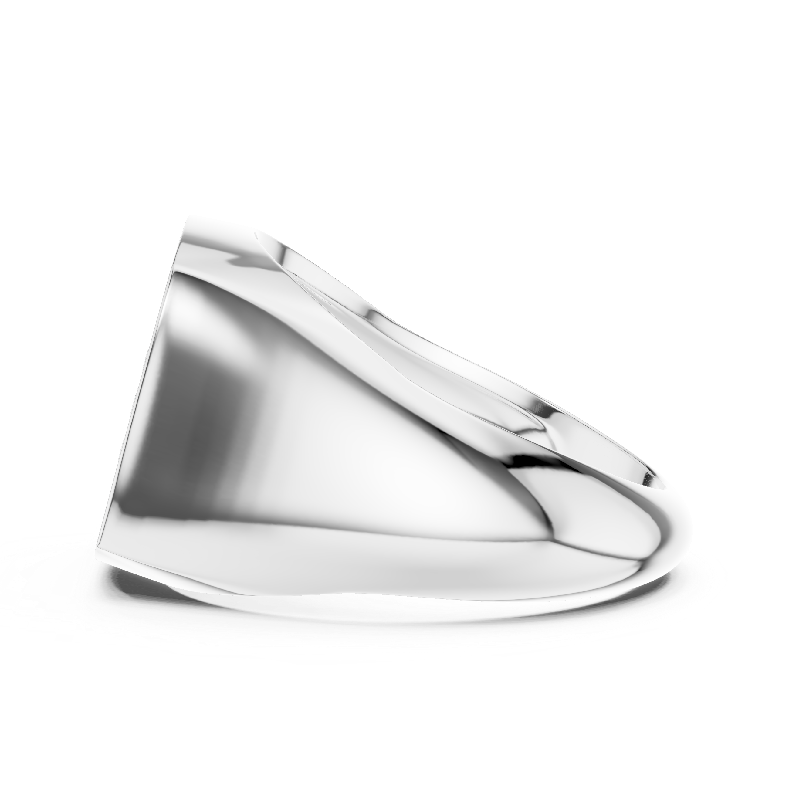 Men's polished silver signet ring with cushion-shaped full pavé diamond top and tapered band