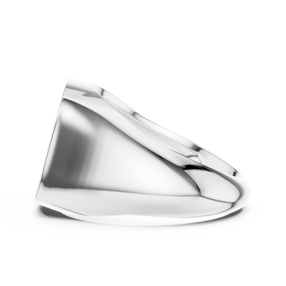 Men's polished silver signet ring with cushion-shaped full pavé diamond top and tapered band