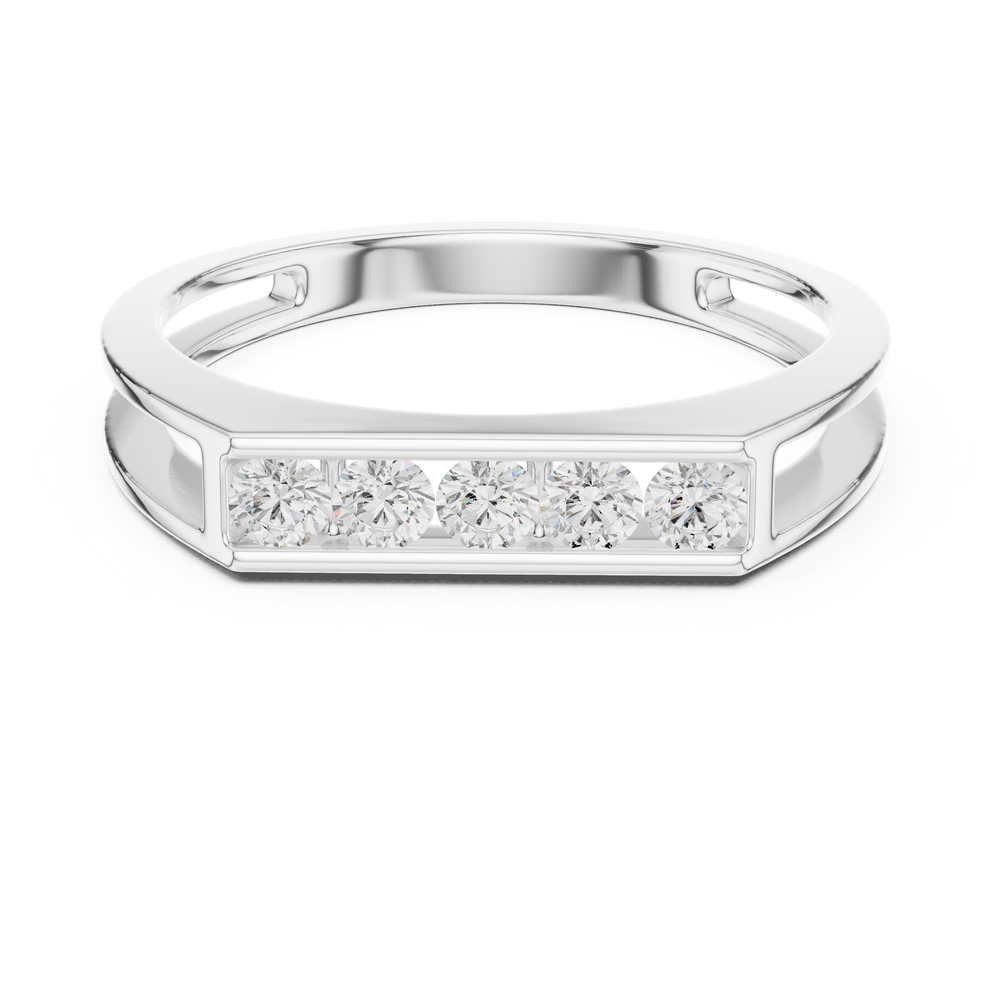 Men's silver flat-top octagonal band ring with four large channel-set round diamonds and open side details