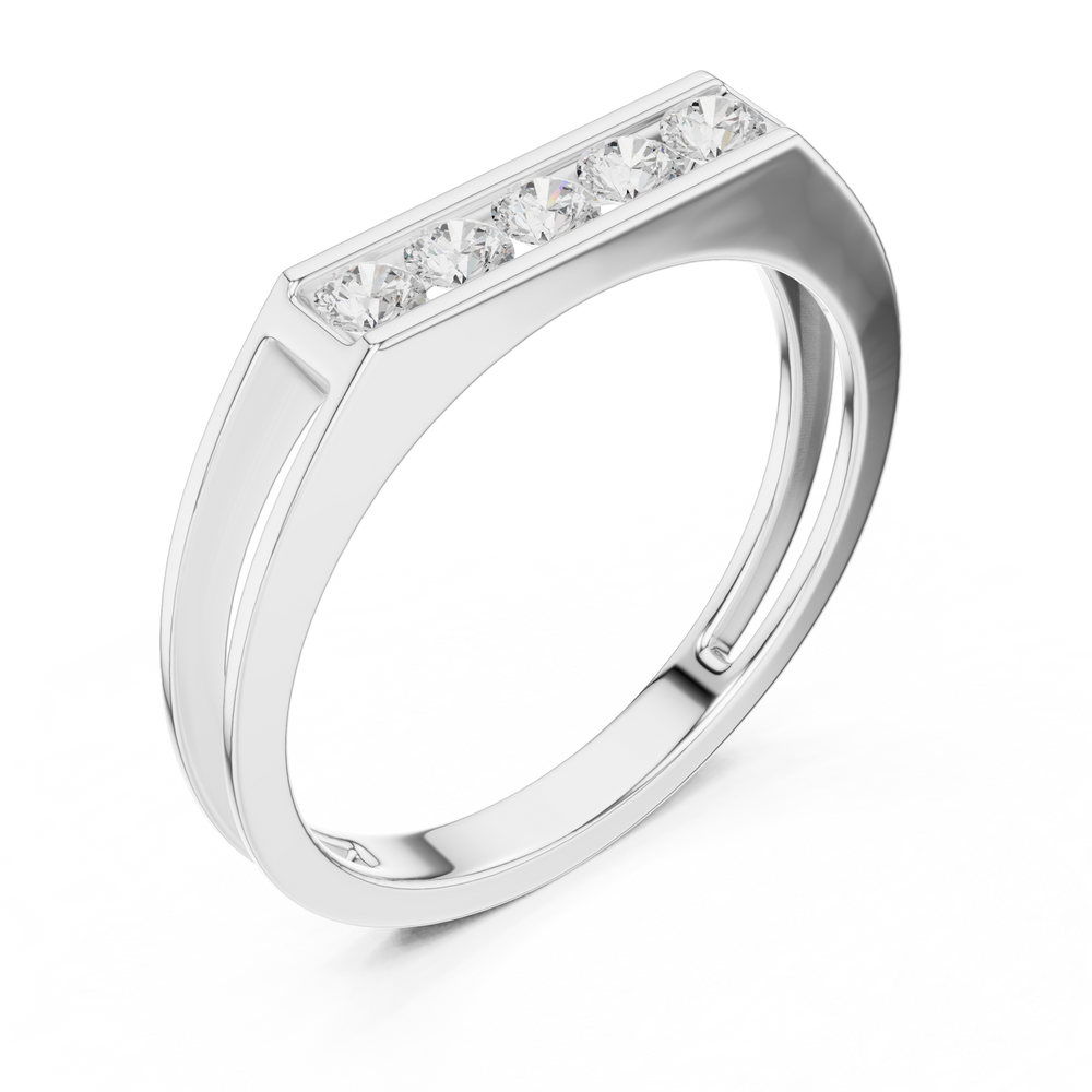 Men's silver flat-top octagonal band ring with four large channel-set round diamonds and open side details