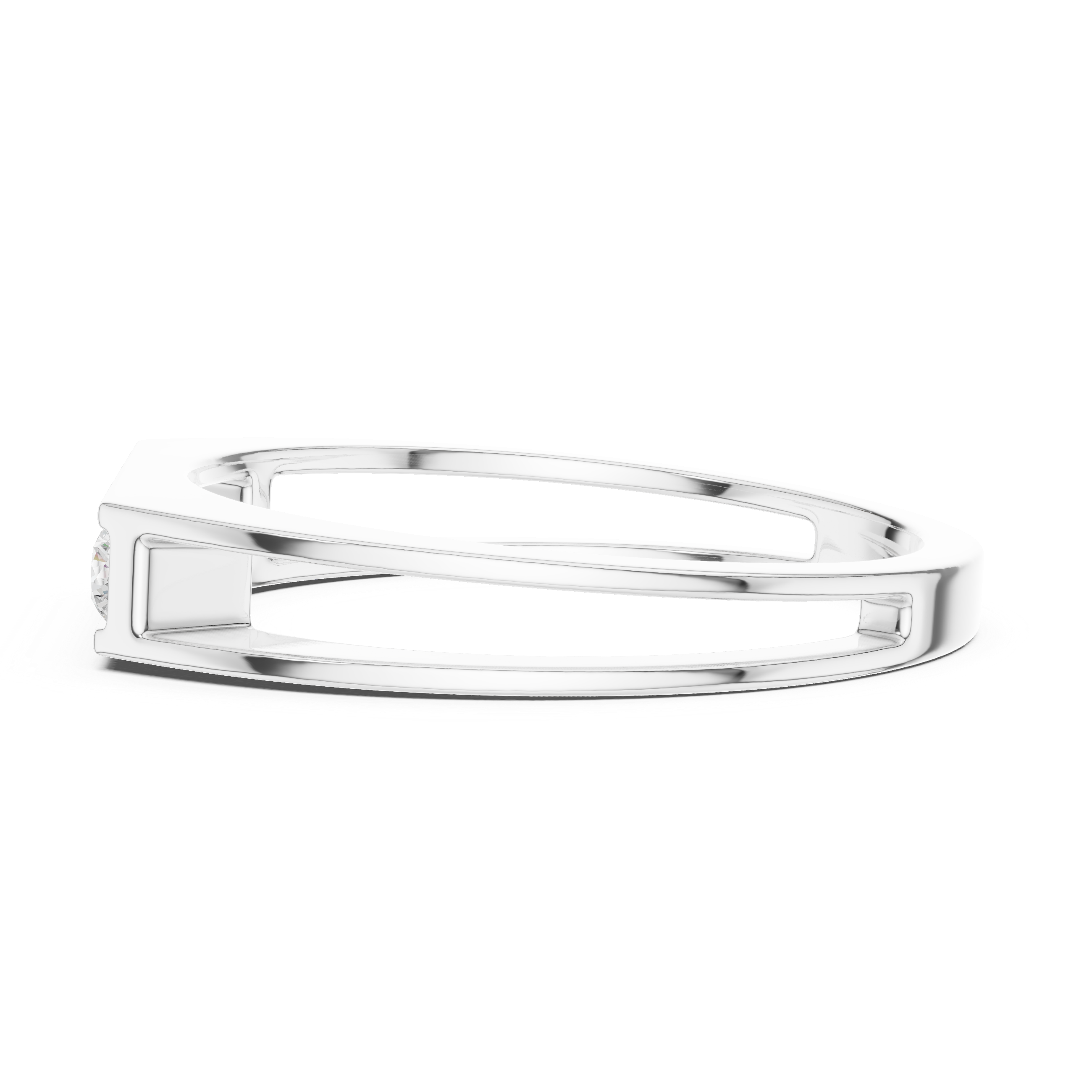 Men's silver flat-top octagonal band ring with four large channel-set round diamonds and open side details