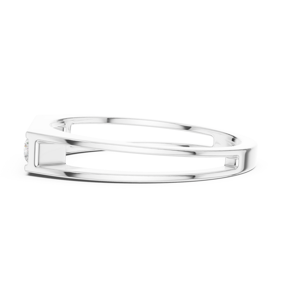 Men's silver flat-top octagonal band ring with four large channel-set round diamonds and open side details