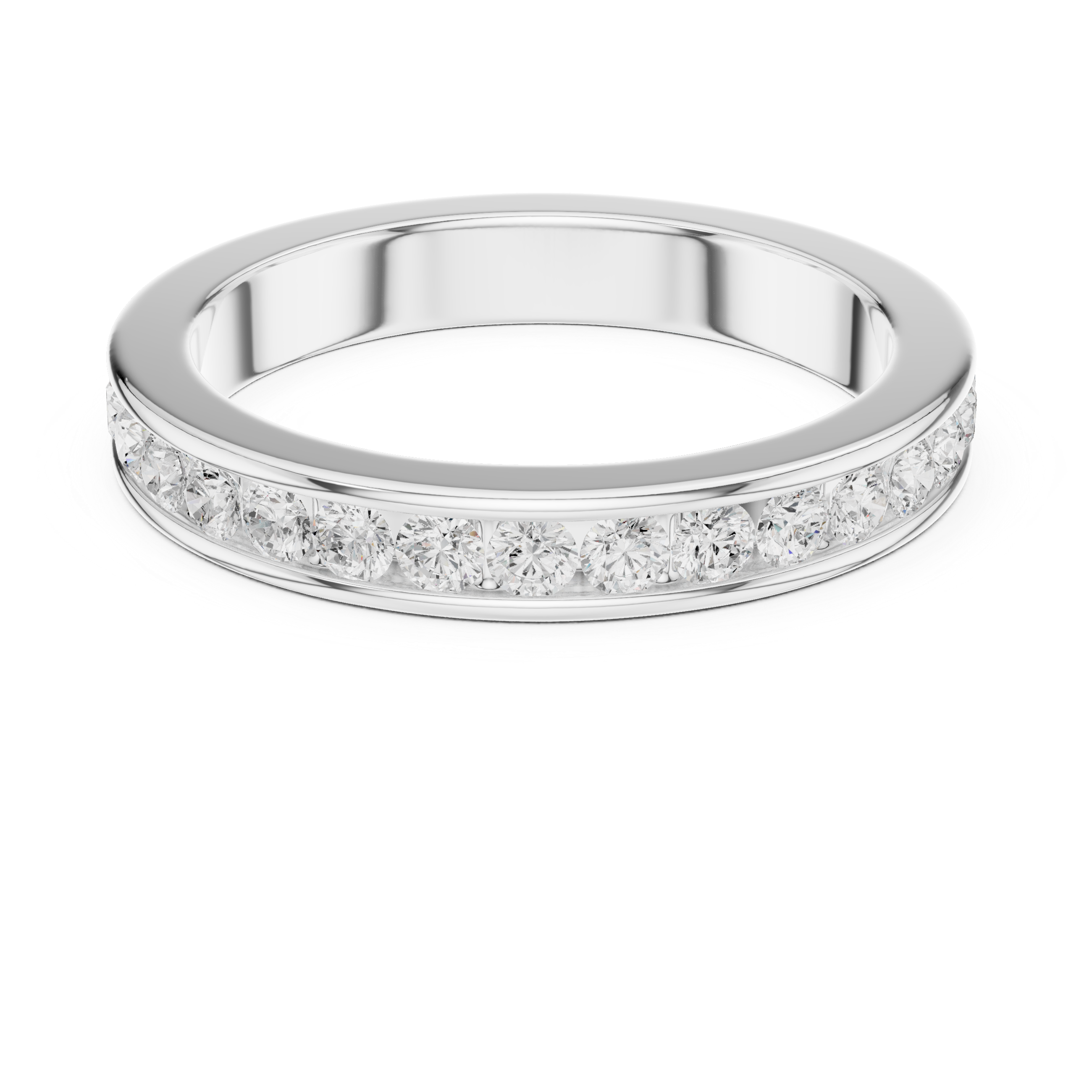 Men's silver wedding band with full-eternity round diamonds and polished edges