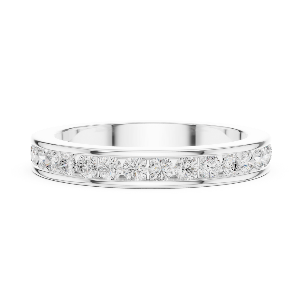 Men's silver wedding band with full-eternity round diamonds and polished edges