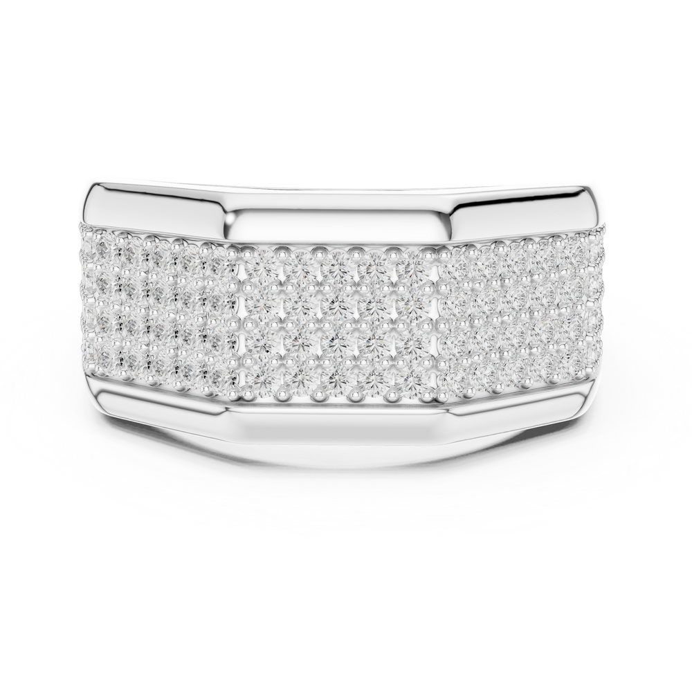 Men's wide silver ring with full pavé diamond octagonal top and polished bar accents