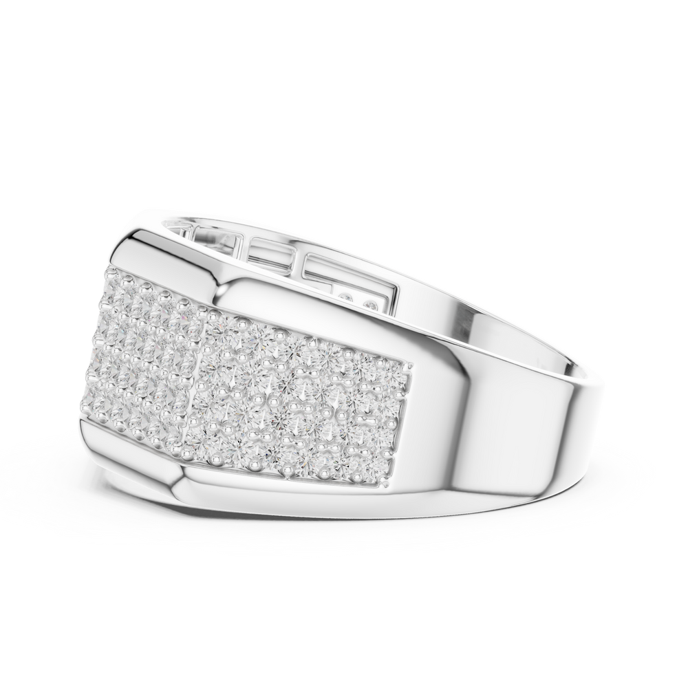 Men's wide silver ring with full pavé diamond octagonal top and polished bar accents