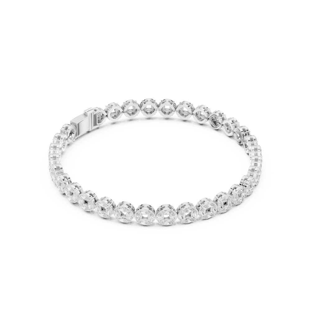 Men's silver tennis bracelet with alternating marquise and round diamonds in open circle links