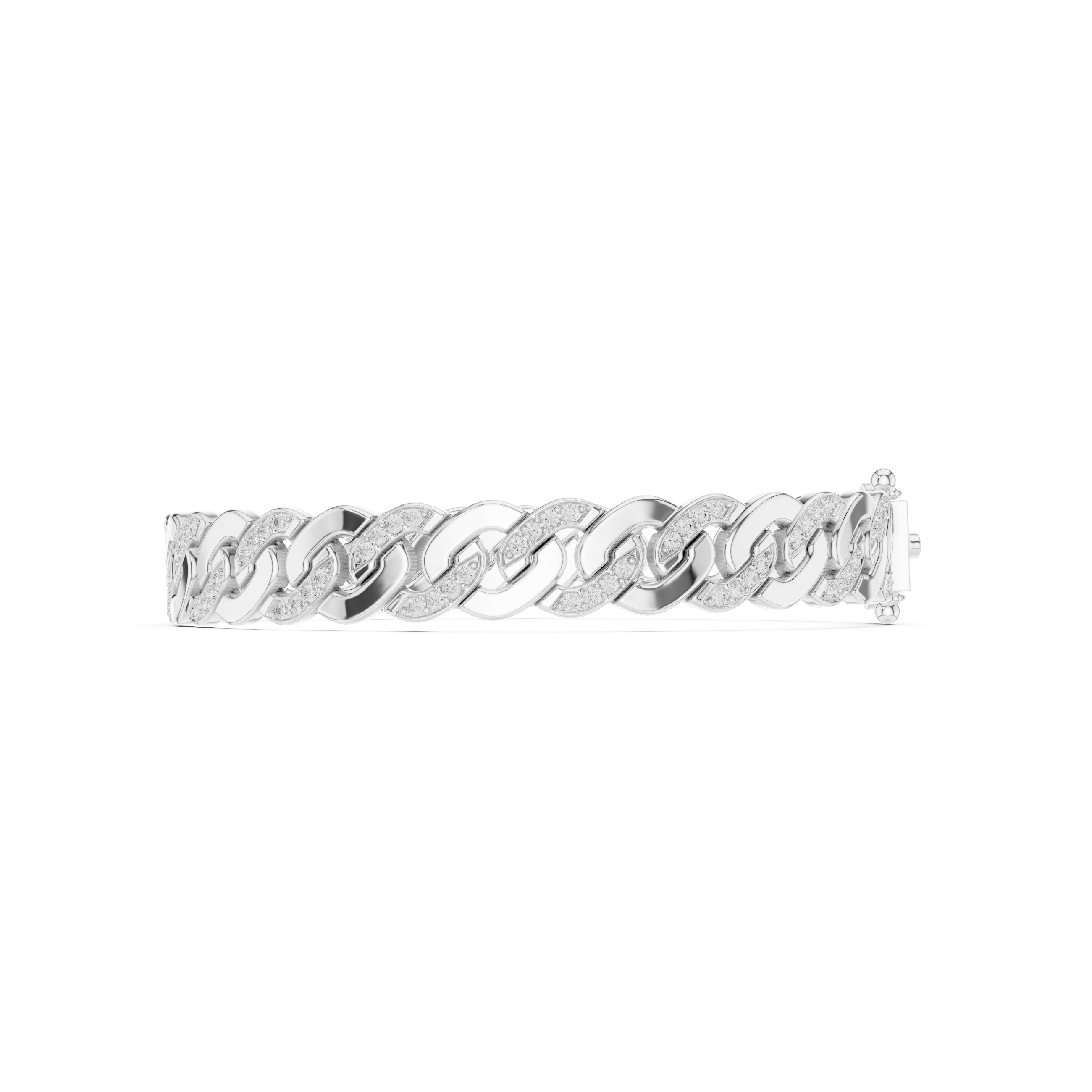 Men's wide silver Cuban link bracelet with pavé diamond-accented curb chain links