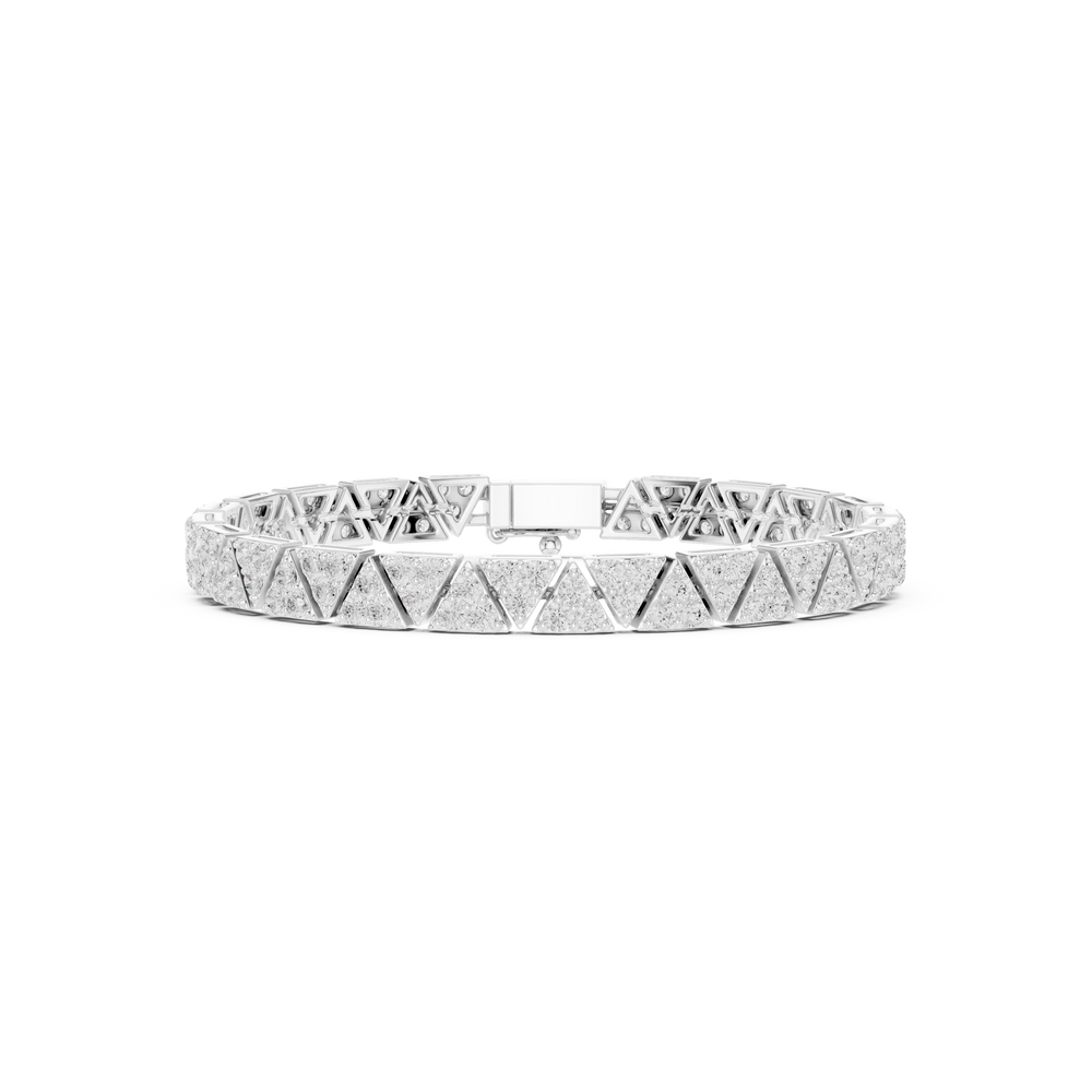 Men's silver tennis bracelet with pavé diamond-set triangle geometric links